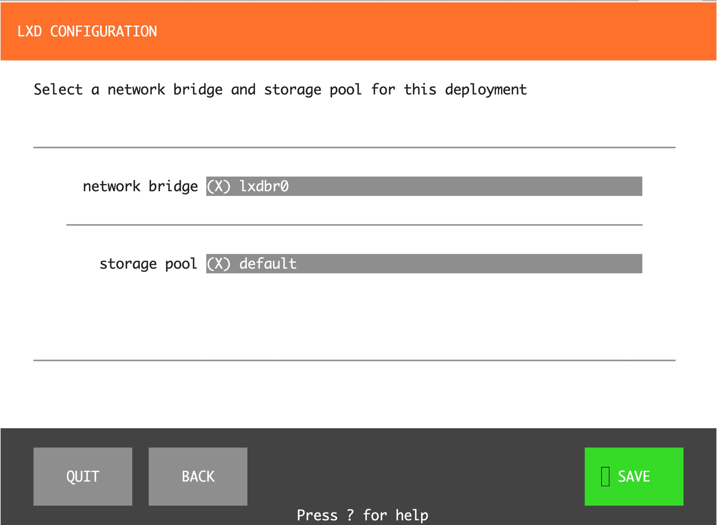 Select a network bridge and storage pool for this deployment